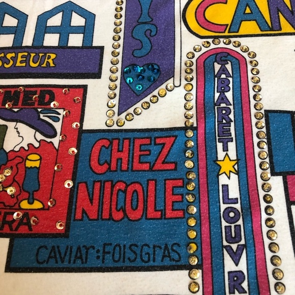 Vintage 90s France Scene Tee Shirt Rhinestones - Picture 3 of 9